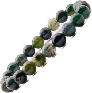 Moss Agate Natural Bracelet Natural Pure Certified For Men and Women Adjustable 8mm Lab Certified Gemstone For Men and Women Bracelet for Healing Meditation Success and Abundance