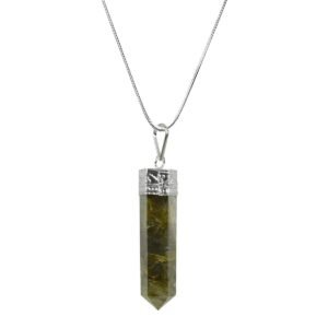 Divine Spirituals Natural Healing Stone Pendant Pencil Shape Crystal Stone Certified Pendant/Locket with Chain - Healing Gemstone Size 30-35 mm Approx(Labradorite Pendant)