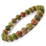 Natural Unakite Semi Precious Gemstone Bracelet, Crystal Stone 8mm Beads Bracelet Round Shape for Reiki Healing, Crystal Healing and Chakra Balance