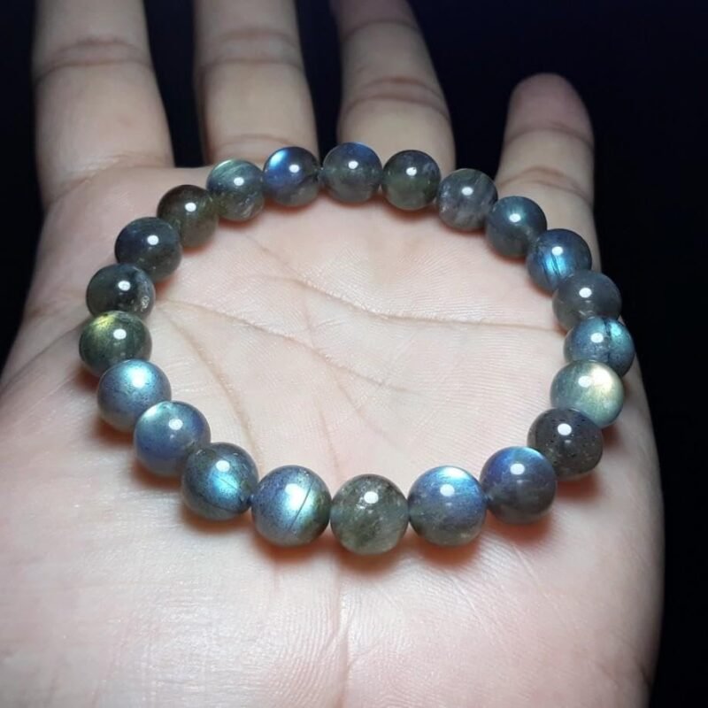 Divinity Healing Labradorite Natural Crystal Bracelet Lab Certified 8 mm AAA Grade Stretchable Bracelet for Healing Meditation and Manifestation Chakra Healing Bracelets Abundance Stones 15