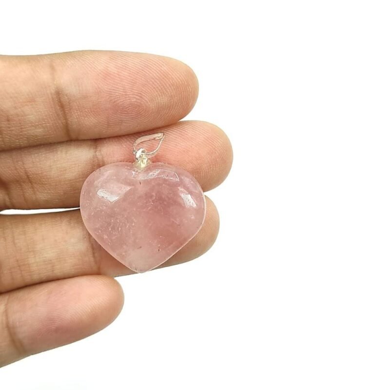 Divinity Healing Natural Pink Rose Quartz Heart Shape Pendant for Love, Romance & Marriage Luck Crystal Jewelry Abundance Stones 11