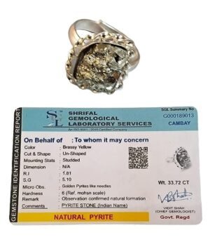Natural Certified Pyrite Stone Original Crystal Cluster Geode Unisex Adjustable Geode Ring For Men And Women