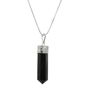 Divine Spirituals Natural Healing Stone Pendant Pencil Shape Crystal Stone Certified Pendant/Locket with Chain - Healing Gemstone Size 30-35 mm Approx(Black Tourmaline Pendant)
