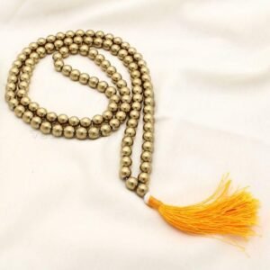 Golden Pyrite Jaap Mala 108-8 mm Beads for Prosperitiy Wealth Willpower and Financial Abundance with 1 Palo Santo Smude and 1 California White Sage Smudge Stick