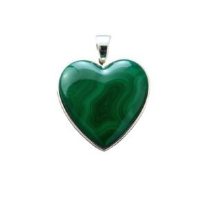 Natural Malachite Pendant Original Crystal Unisex Heart-shaped Pendant with German Silver Chain For Prosperity, Peace & Heart Chakra