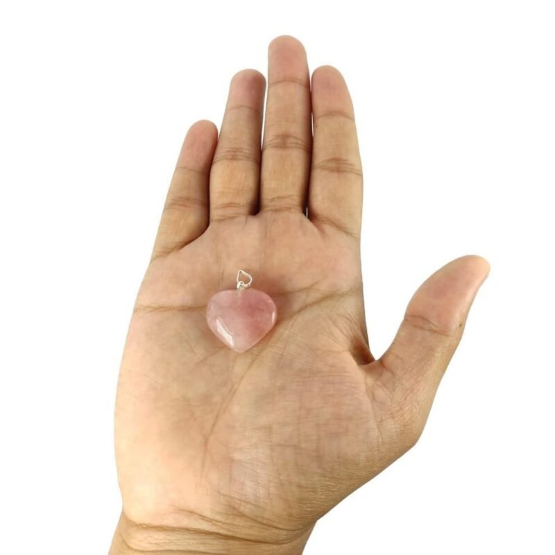 Divinity Healing Natural Pink Rose Quartz Heart Shape Pendant for Love, Romance & Marriage Luck Crystal Jewelry Abundance Stones 13