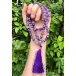 Divinity Healing Natural Amethyst Pure Certified Jaap Mala Collection for Men and Women Natural Pure 8 mm Beads – for Yoga Reiki Meditation Feng Shui with Palo Santo Smudge Stick Crystal Mala Abundance Stones 12