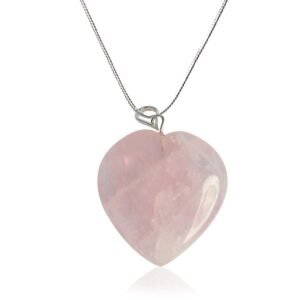 Natural Healing Stone Pendant Heart Shape Crystal Stone Pendant / Locket with Metal Chain for Healing and Meditation Size 25-30 mm Approx. (Rose Quartz)