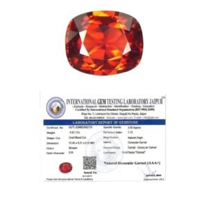Gomed Stone Original Certified - Srilankan Hessonite Garnet (Gomed) Gemstone to help with the negative effects of the planet Rahu, for Peace and Protection - (4 to 4.5 Carats)