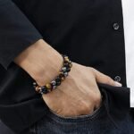 Divinity Healing Certified Triple Action Premium Tiger Eye Hematite and Black Obsidian Unisex AAA Grade 8 mm Stones Double layered Adjustable Bracelet Chakra Healing Bracelets Abundance Stones 16