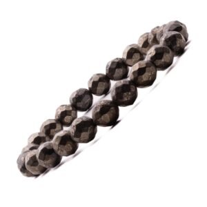 Pyrite Bracelet Certified Stone Diamond Cut Jewelry 8 mm Unisex Faceted Strechable Band Bracelet for Wealth and Prosperity - Genuine Pyrite stone Bracelet