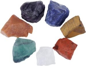 Divine Spirituals AAA Grade Raw 7 Chakra Stones Natural Healing Crytal Healing Crystals for Fengshui, Vaastu, Reiki, Chakra Meditation and Abundance (Set of 7 Premium Raw Crystals for Each Chakra)