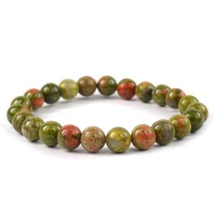 Unakite Bracelet for Women Men Natural Healing - AAA Grade Original Healing Gemstone Stretchable Bracelet for Yoga Reiki Meditation Feng Shui