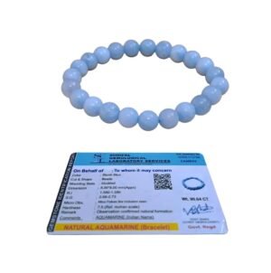 Divine Spirituals Aquamarine Natural Bracelet Natural Pure Certified For Men and Women Adjustable 8mm Lab Certified Gemstone For Men and Women Bracelet for Healing Meditation Success and Abundance