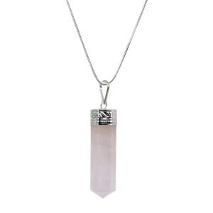 Divine Spirituals Natural Healing Stone Pendant Pencil Shape Crystal Stone Certified Pendant/Locket with Chain - Healing Gemstone Size 30-35 mm Approx(Rose Quartz Pendant)
