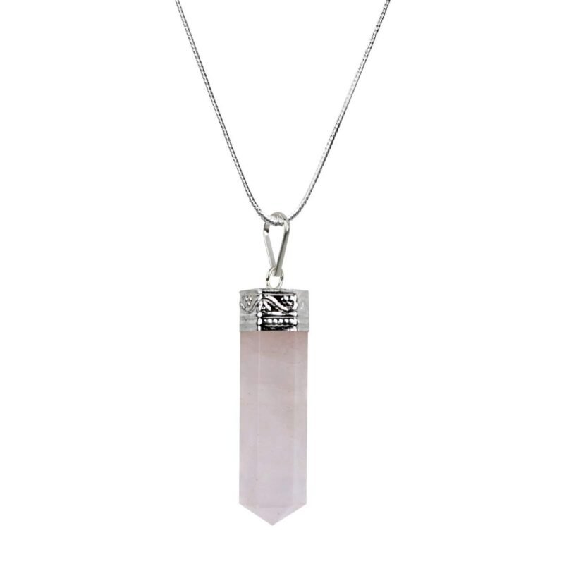 Divinity Healing Natural Healing Stone Pendant Pencil Shape Crystal Stone Certified Pendant/Locket with Chain – Healing Gemstone Size 30-35 mm Approx(Rose Quartz Pendant) Crystal Jewelry Abundance Stones 8