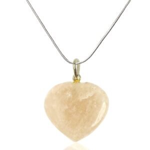 Natural Healing Stone Pendant Heart Shape Crystal Stone Pendant / Locket with Metal Chain for Healing and Meditation Size 25-30 mm Approx. (Citrine)