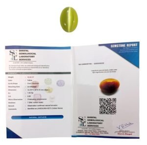 Natural Cats Eye Original Certified Gemstone Translucent Yellowish Chatoyant Chrysoberyl Exclusive Cymophane Lehsunia Vaidurya Cat's Eye 3.36 Carats