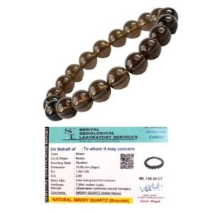 Natural Smoky Quartz Bracelet AAA Grade Certified 10mm Stretchable Original Real Crystal Bracelet For Grounding, Root Chakra, Detoxification & Manifestation For Men & Women