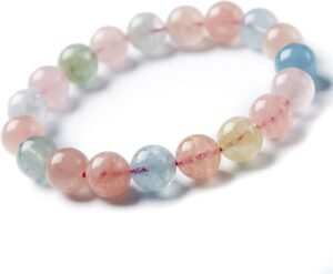 Natural Morganite Crystal Bracelet Lab Certified 8 mm Semi Precious Gemstone Unisex AAA Grade Premium Stretchable Band Bracelet for Healing Meditation and Manifestation