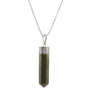 Natural Pyrite Healing Stone Pendant Pencil Shape Crystal Stone Lab Certified Pendant/Locket with Chain - Healing Gemstone Size 30-35 mm Approx.