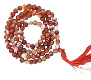 Red Sulemani Hakik Natural Certified Jaap Mala Collection for Men and Women Natural Pure 8 mm Beads - for Yoga Reiki Meditation Feng Shui (Natural Red Sulemani Hakik Certified_Jaap Mala)