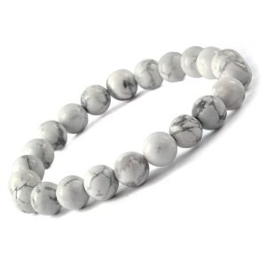 Men and Women Certified Natural Crystal Stone Bracelet 8 mm Gem Stone Bracelet for Reiki Healing & Crystal Healing.(Howlite Bracelet)