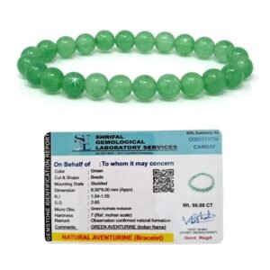 Green Aventurine Natural Bracelet Pure Certified For Men and Women Adjustable 8mm Lab Certified Gemstone For Men and Women Bracelet for Healing Meditation Success and Abundance