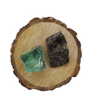 Aqua Marine Obsidian and Labrodite AAA Grade Raw Natural Crystal Combo with Wooden Natural Bark Coaster for Healing, Meditation and Manifestation