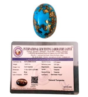 Real Original Firoza Turquoise Gemstone for Men and Women ? Oval Shaped for Ring and Pendant Premium Turquoise Jewellery - The Stone of Compassion and Success 11.68 Carat
