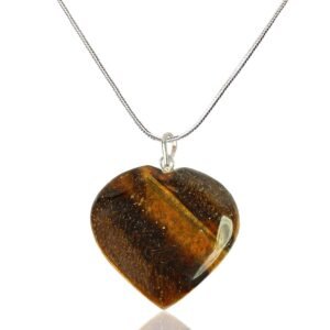 Natural Healing Stone Pendant Heart Shape Crystal Stone Pendant / Locket with Metal Chain for Healing and Meditation Size 25-30 mm Approx. (Tiger Eye)