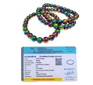 Men and Women Certified Natural Crystal Stone Bracelet 8 mm Gem Stone Bracelet for Reiki Healing & Crystal Healing.(Titanium Aura Quartz Bracelet)