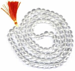 Natural Clear Quartz Pure Sphatik Crystal Certified 108 Plus 1 Beads Mala Collection for Men and Women Natural Pure 8 mm Beads - for Yoga Reiki Meditation Feng Shui