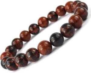 Mahogany Natural Bracelet Natural Pure Certified For Men and Women Adjustable 8mm Lab Certified Gemstone For Men and Women Bracelet for Healing Meditation Success and Abundance