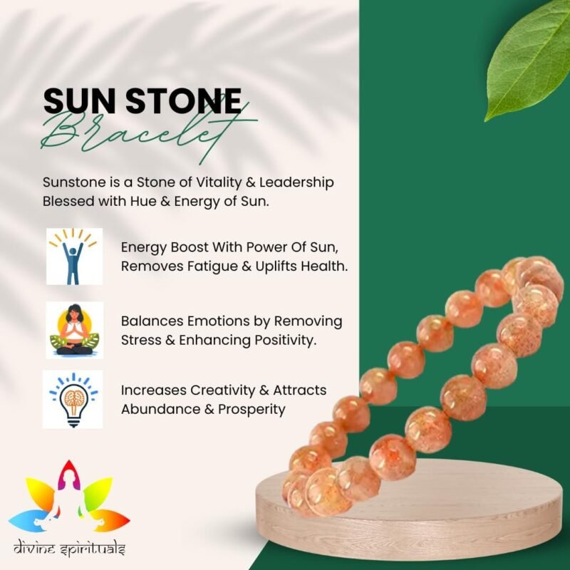 Divinity Healing Natural Sunstone Bracelet Lab-Certified AAA Grade 8mm Stretchable Original Unisex Bracelet For Sacral & Solar Plexus Chakra, Abundance, Creativity, Manifestation & Meditation Chakra Healing Bracelets Abundance Stones 20