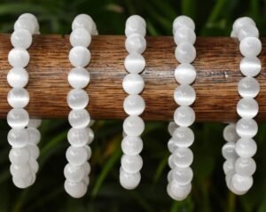 Natural Real Pure Crystal Certified 8 mm Bracelet for Men and Women for Good Luck, Love, Abundance, Healing and Meditation (Natural Selenite Bracelet)
