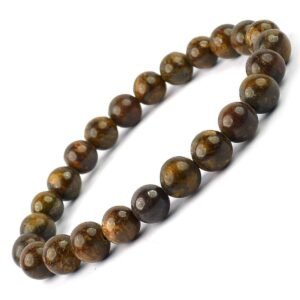 Divine Natural Bronzite Semi Precious Gemstone Bracelet, Crystal Stone 8mm Beads Bracelet Round Shape for Reiki Healing, Crystal Healing and Chakra Balance