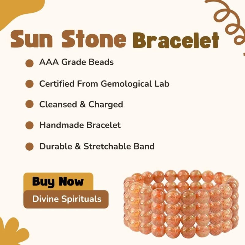 Divinity Healing Natural Sunstone Bracelet Lab-Certified AAA Grade 8mm Stretchable Original Unisex Bracelet For Sacral & Solar Plexus Chakra, Abundance, Creativity, Manifestation & Meditation Chakra Healing Bracelets Abundance Stones 18