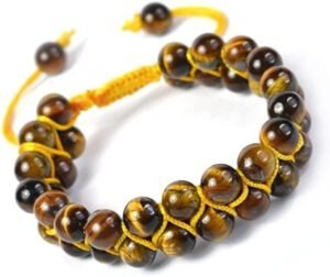 Balance Chakras with Natural Tiger's Eye Double Layered Semi Precious, Stone Bracelet, Crystal Stone 8mm Beads Bracelet Round Shape for Reiki Healing and Crystal Healing