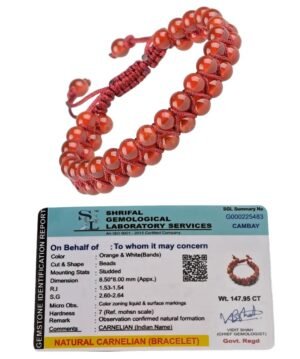 Balance Chakras with Natural Red Carnelian Double Layered Semi Precious, Stone Bracelet, Crystal Stone 8mm Beads Bracelet Round Shape for Reiki Healing and Crystal Healing