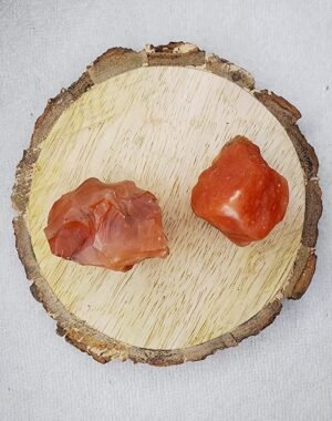 Carnelian and Orange Calcite AAA Grade Raw Natural Crystal Combo with Wooden Natural Bark Coaster for Healing, Meditation and Manifestation