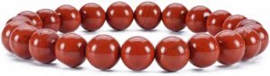 Stretchable Unisex Gemstone Natural Crystal Certified Stone Bracelet | Diameter : 2.5 Inch.| Stone Size ? 8 mm Beads | Shape - Round.(Red Jasper Bracelet)