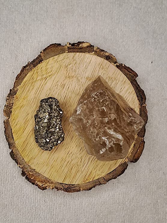 Divinity Healing Pyrite and Smoky Quartz AAA Grade Raw Natural Crystal Combo with Wooden Natural Bark Coaster for Healing, Meditation and Manifestation Cubical Pyrite Clusters Abundance Stones 6 Divinity Healing Pyrite and Smoky Quartz AAA Grade Raw Natural Crystal Combo with Wooden Natural Bark Coaster for Healing, Meditation and Manifestation Cubical Pyrite Clusters Abundance Stones 6