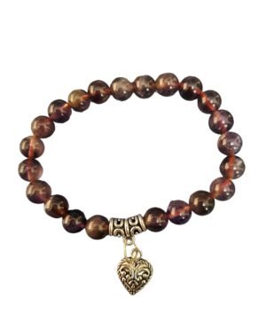 Ametrine Heart Natural Crystal Bracelet Lab Certified 8 mm Semi Precious Gemstone Unisex AAA Grade Premium Stretchable Band Bracelet for Healing Meditation and Manifestation