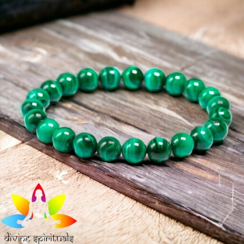 Divinity Healing Natural Crystal Malachite Unisex Bracelet 8mm Stretchable Original Semi Precious Gemstone Bracelet For Protection, Balance and Grounding Chakra Healing Bracelets Abundance Stones 18