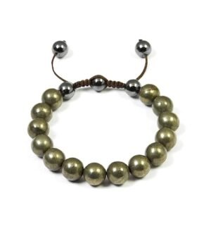 Natural Pyrite Stone Originial Real Crystal Lab Certified 8 mm Adjustable Thread Bracelet for Men and Women for Good Luck, Love, Abundance, Healing and Meditation