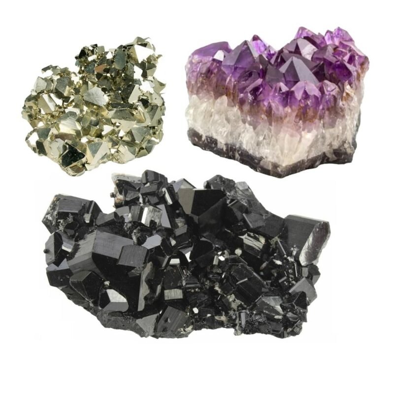 Divinity Healing Triple Action Natural Crystal Cluster Abundance Manifestation Kit – (Pyrite Cluster with Amethyst Cluster and Black Tourmaline Cluster) Amethyst Clusters Abundance Stones 16