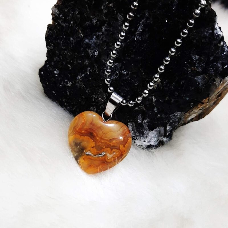 Divinity Healing Natural Healing Stone Pendant Heart Shape Crystal Stone Pendant / Locket with Metal Chain for Healing and Meditation Size 25-30 mm Approx. (Picture Jasper) Crystal Jewelry Abundance Stones 9