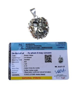 Natural Pyrite Original Stone Crystal Unisex Certified pendant for Wealth, Prosperity and Good Luck