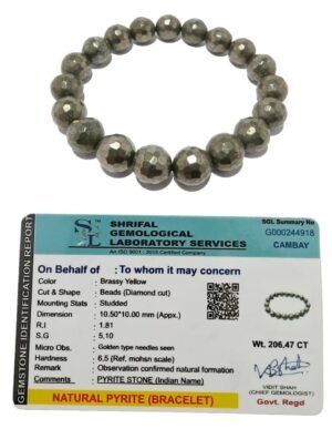 Pyrite Stone Original Certified Stone Diamond Cut Unisex 10 mm Faceted Strechable Band Bracelet for Wealth Prosperity Good Luck and Success - Increased Will Power and Manifestation